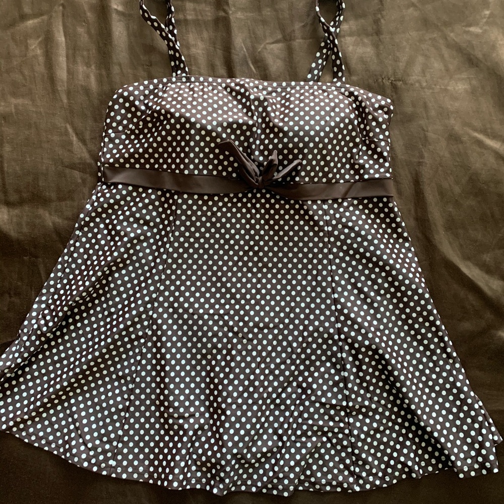 Brown and White Polka Dot Swim Dress